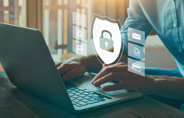 cybersecurity concept, online data protection and information security concept, shield with padlock